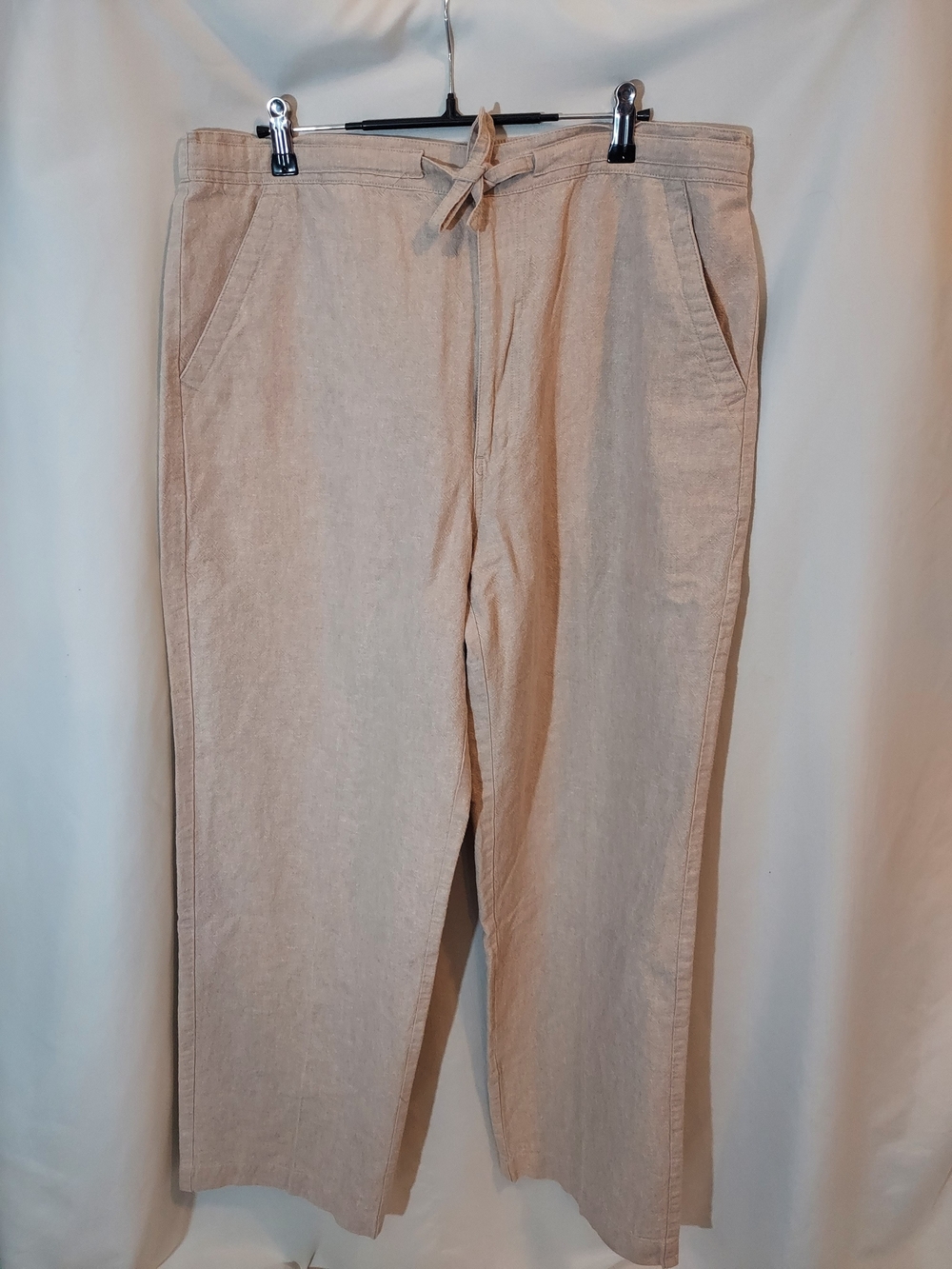Centro Linen Blend Drawstring Pants Beige Tan Size Large
